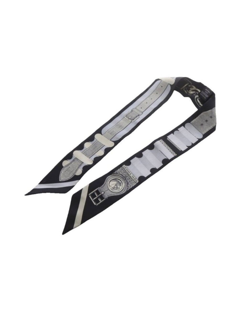 Hermes Brides Block Twilly Scarf Pocket Square Black Silk Belt Pattern
